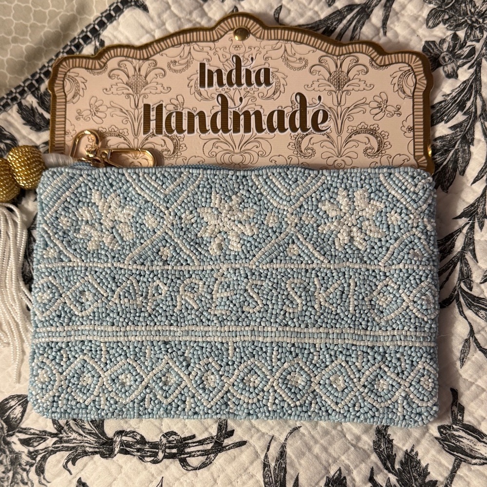 Handmade Blue Beaded Clutch